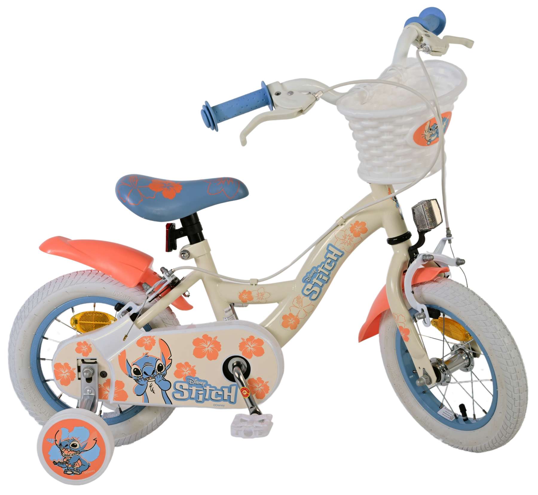 Disney Stitch Kinderfiets - Meisjes - 12 inch - Twee handremmen - Crème Koraal Blauw 2 Disney Stitch Kinderfiets - Meisjes - 12 inch - Twee handremmen - Crème Koraal Blauw - Afbeelding 2
