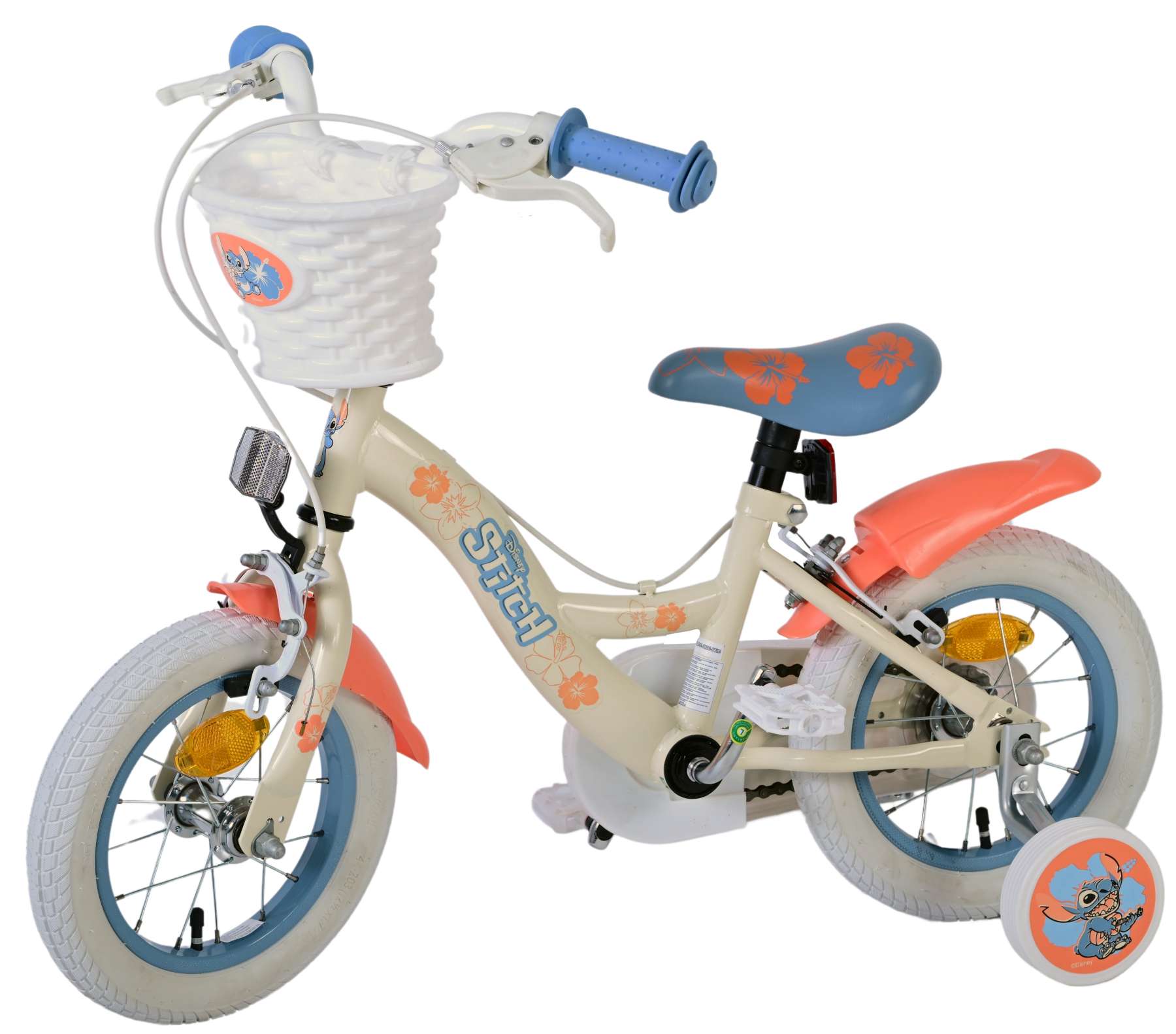 Disney Stitch Kinderfiets - Meisjes - 12 inch - Twee handremmen - Crème Koraal Blauw 4 Disney Stitch Kinderfiets - Meisjes - 12 inch - Twee handremmen - Crème Koraal Blauw - Afbeelding 4
