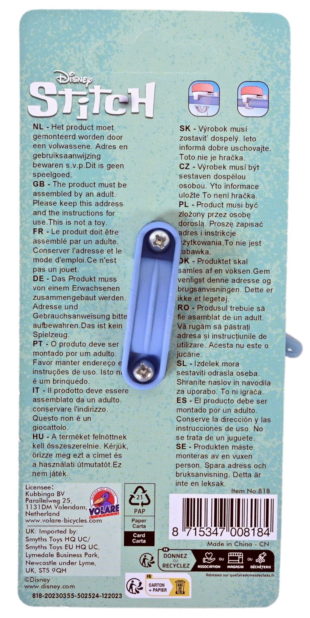 Disney Stitch Fietsbel - Roze / Koraal Blauw 4 Disney Stitch Fietsbel - Roze / Koraal Blauw - Afbeelding 4