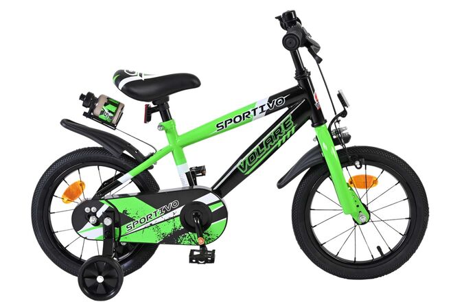 Volare Sportivo Kinderfiets - Jongens - 14 inch - Groen Zwart 1 Volare Sportivo Kinderfiets - Jongens - 14 inch - Groen Zwart