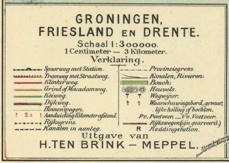 Verklaring van de lijntjes en symbolen op de oude kaart.