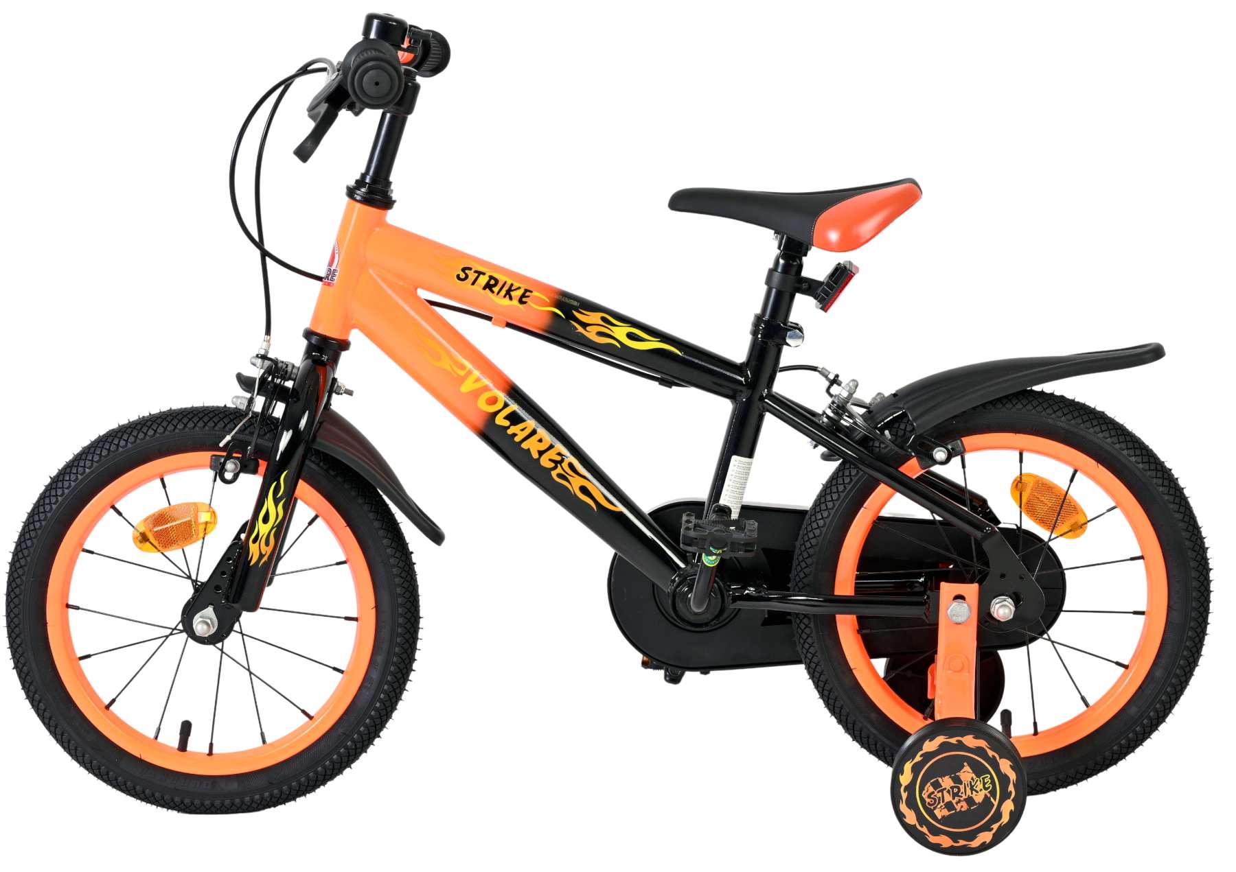 Volare Strike Kinderfiets - Jongens - 14 inch - Zwart Oranje - Twee handremmen 7 Volare Strike Kinderfiets - Jongens - 14 inch - Zwart Oranje - Twee handremmen - Afbeelding 7