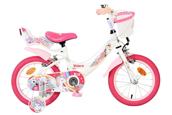 Volare Unicorn Kinderfiets - Meisjes - 14 inch - Wit - Twee Handremmen 1 Volare Unicorn Kinderfiets - Meisjes - 14 inch - Wit - Twee Handremmen