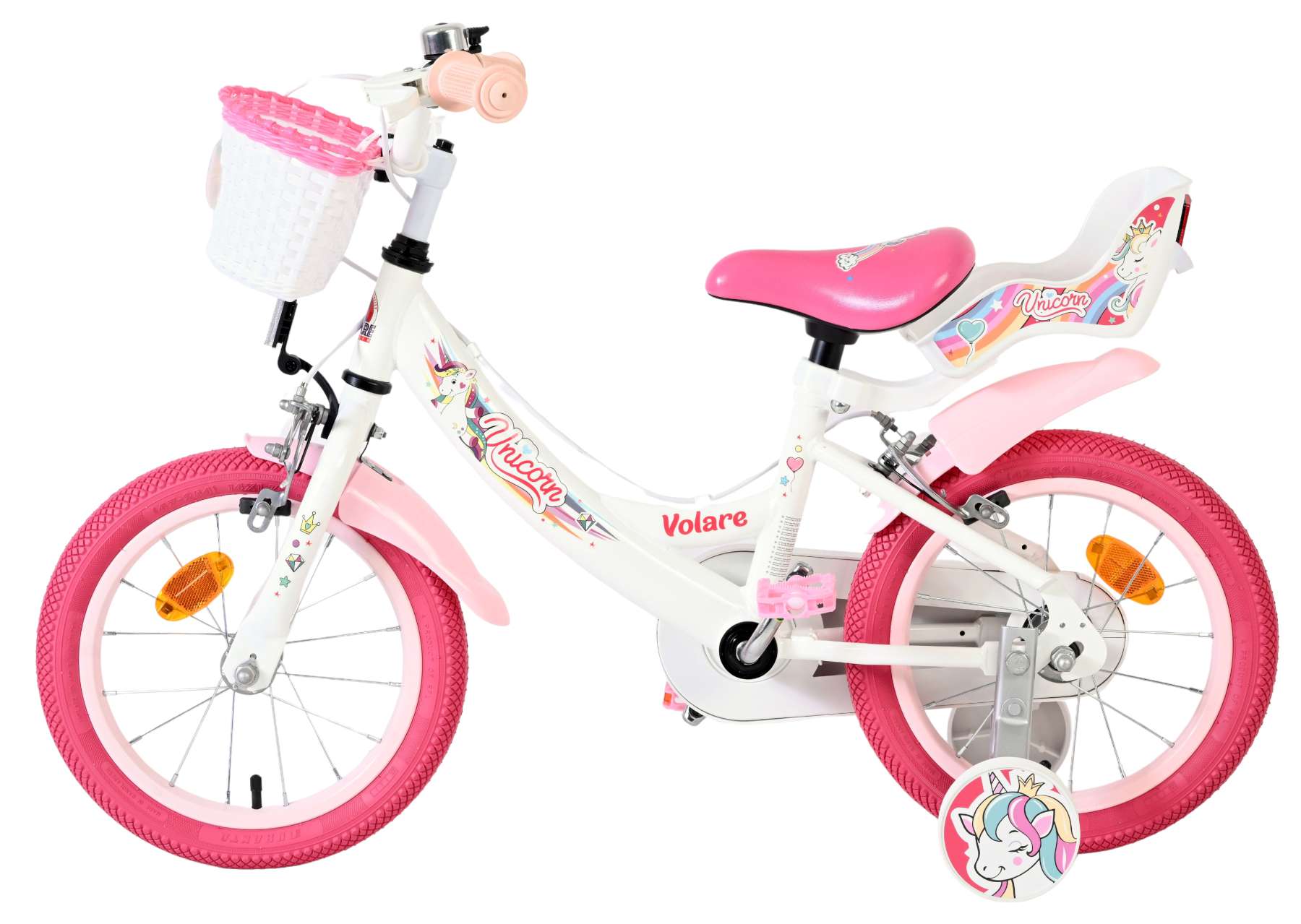 Volare Unicorn Kinderfiets - Meisjes - 14 inch - Wit - Twee Handremmen 7 Volare Unicorn Kinderfiets - Meisjes - 14 inch - Wit - Twee Handremmen - Afbeelding 7