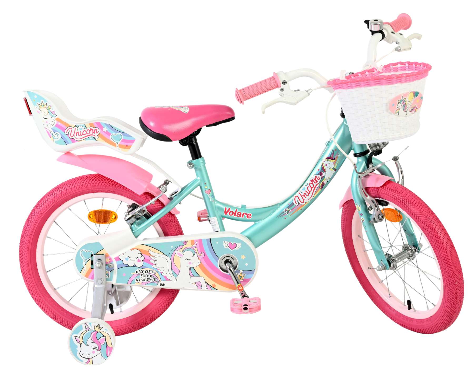 Volare Unicorn Kinderfiets - Meisjes - 16 inch - Groen - Twee Handremmen 10 Volare Unicorn Kinderfiets - Meisjes - 16 inch - Groen - Twee Handremmen - Afbeelding 10