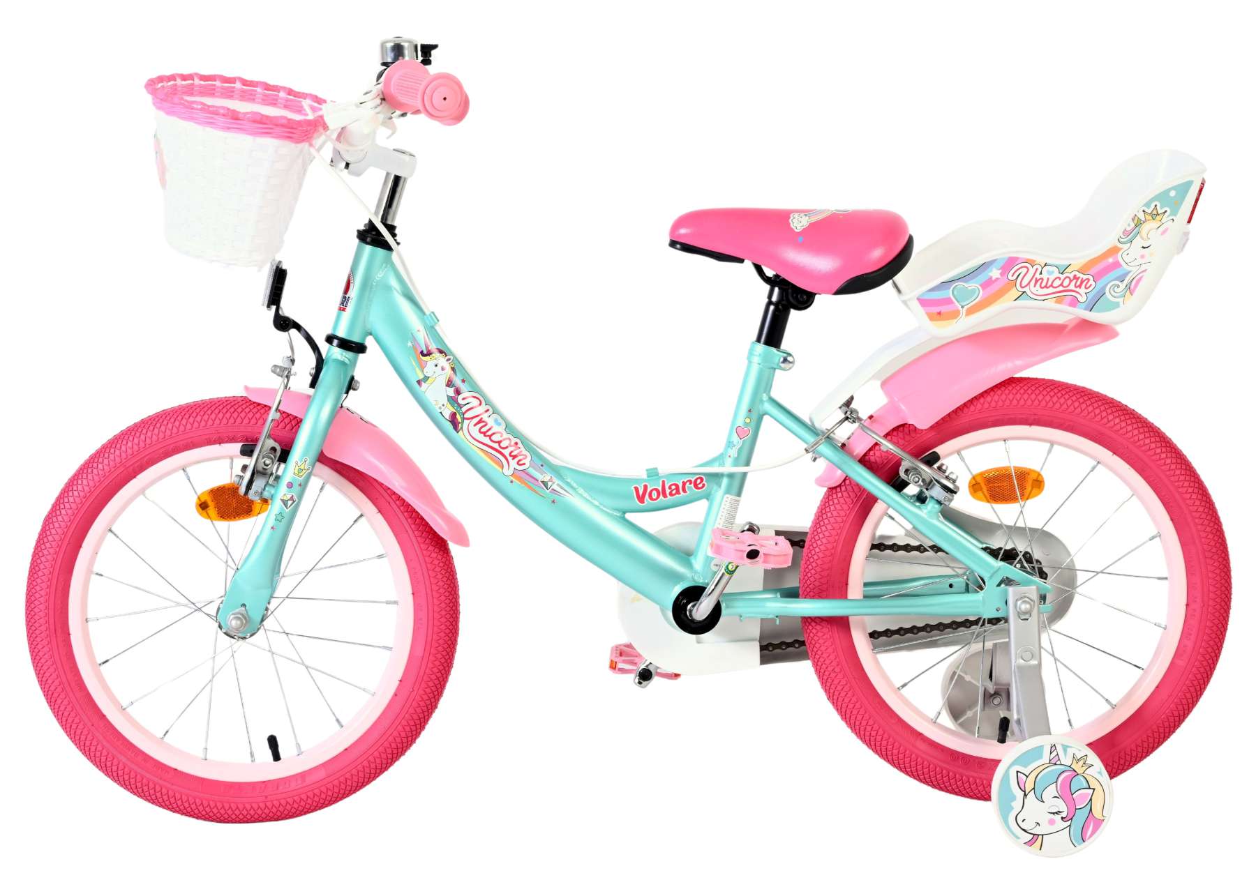 Volare Unicorn Kinderfiets - Meisjes - 16 inch - Groen - Twee Handremmen 7 Volare Unicorn Kinderfiets - Meisjes - 16 inch - Groen - Twee Handremmen - Afbeelding 7