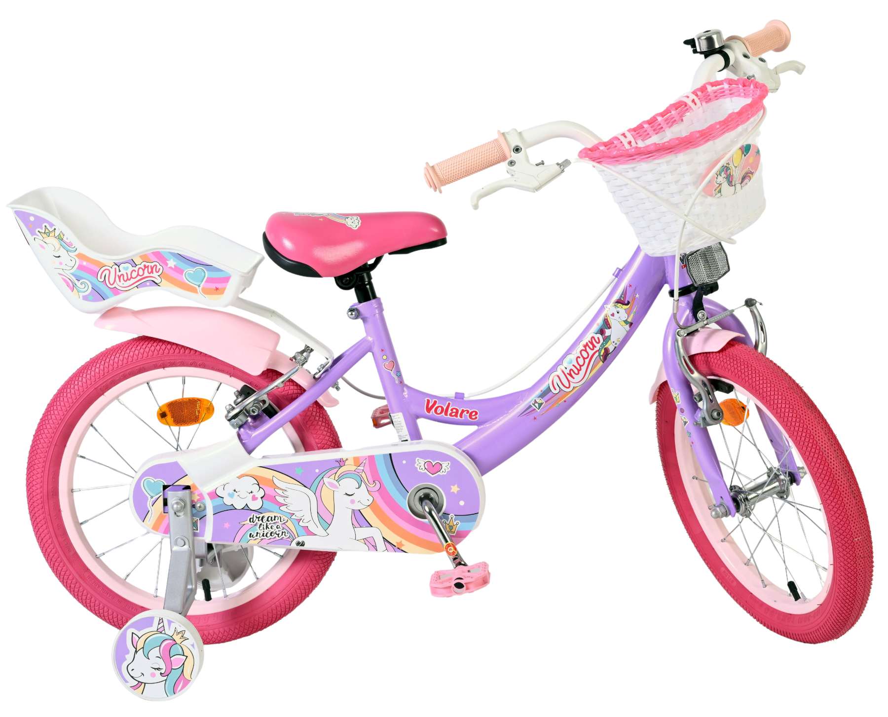 Volare Unicorn Kinderfiets - Meisjes - 16 inch - Paars - Twee Handremmen 10 Volare Unicorn Kinderfiets - Meisjes - 16 inch - Paars - Twee Handremmen - Afbeelding 10