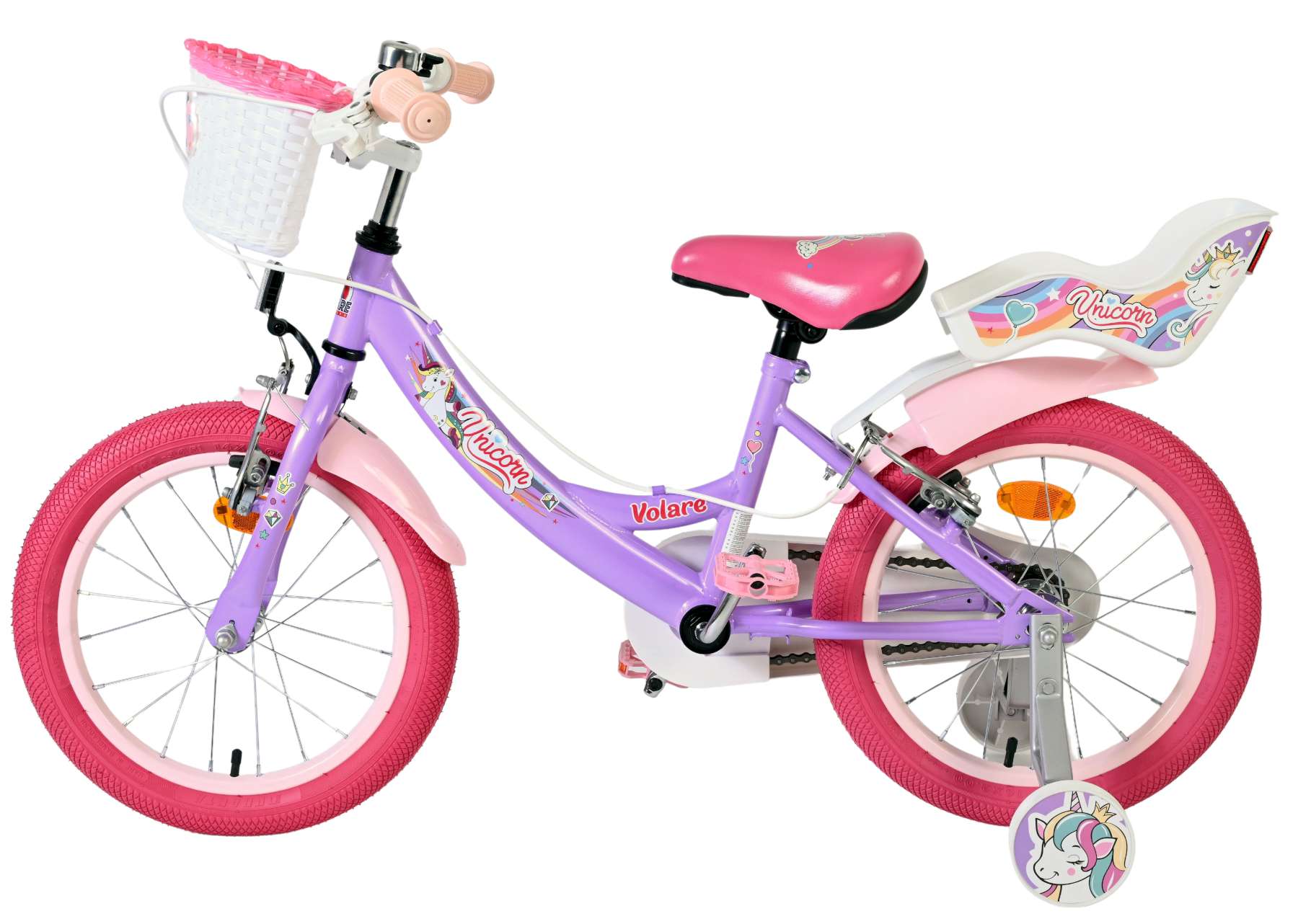 Volare Unicorn Kinderfiets - Meisjes - 16 inch - Paars - Twee Handremmen 7 Volare Unicorn Kinderfiets - Meisjes - 16 inch - Paars - Twee Handremmen - Afbeelding 7
