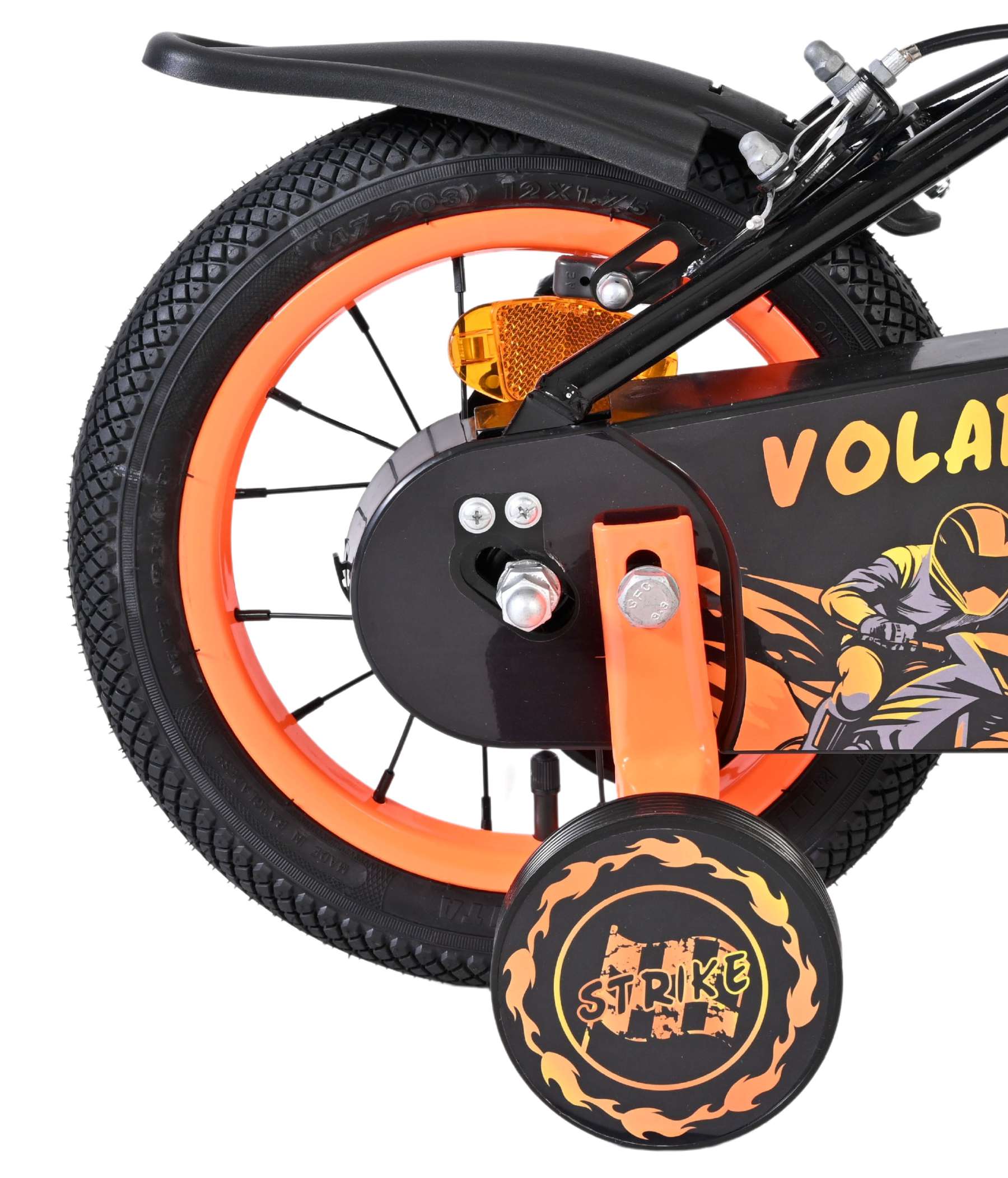 Volare Strike Kinderfiets - Jongens - 12 inch - Zwart Oranje - Twee Handremmen 2 Volare Strike Kinderfiets - Jongens - 12 inch - Zwart Oranje - Twee Handremmen - Afbeelding 2