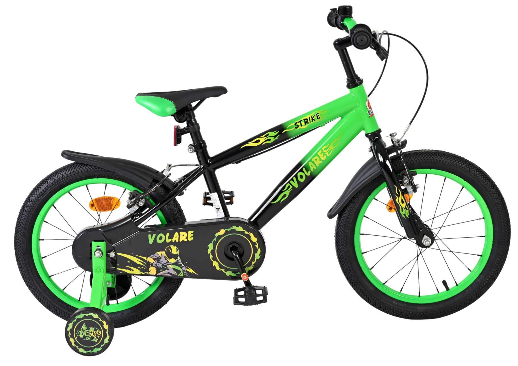 Volare Strike Kinderfiets - Jongens - 16 inch - Zwart Groen - Twee Handremmen 2 Volare Strike Kinderfiets - Jongens - 16 inch - Zwart Groen - Twee Handremmen - Afbeelding 2