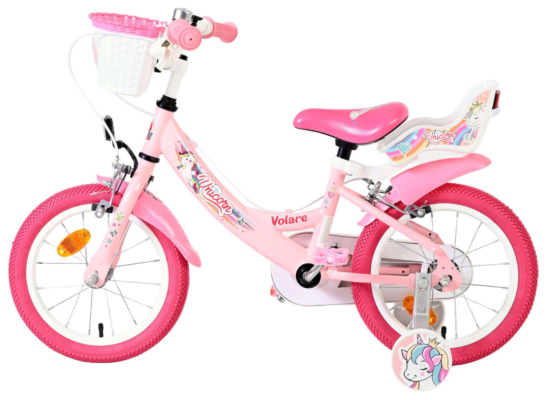 Volare Unicorn Kinderfiets - Meisjes - 14 inch - Roze - Twee Handremmen 7 Volare Unicorn Kinderfiets - Meisjes - 14 inch - Roze - Twee Handremmen - Afbeelding 7