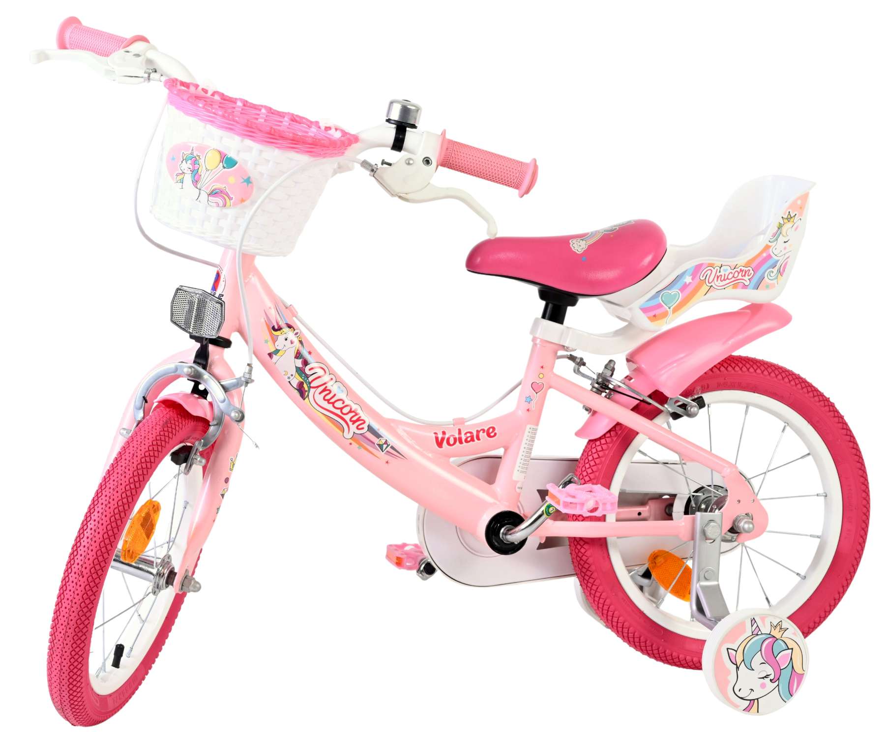 Volare Unicorn Kinderfiets - Meisjes - 14 inch - Roze - Twee Handremmen 8 Volare Unicorn Kinderfiets - Meisjes - 14 inch - Roze - Twee Handremmen - Afbeelding 8