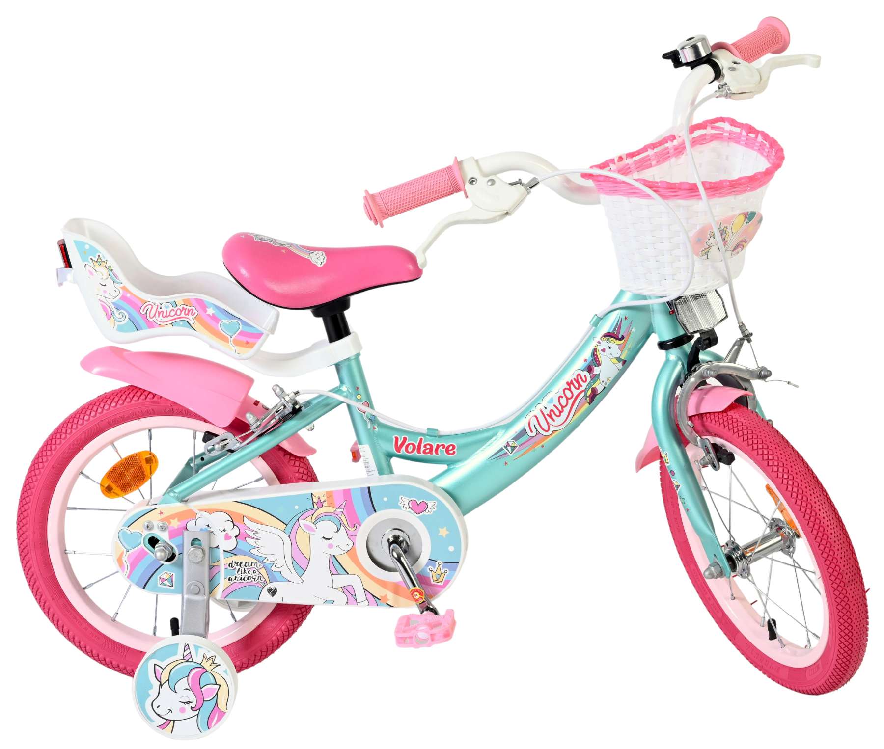 Volare Unicorn Kinderfiets - Meisjes - 14 inch - Groen - Twee Handremmen - Afbeelding 2