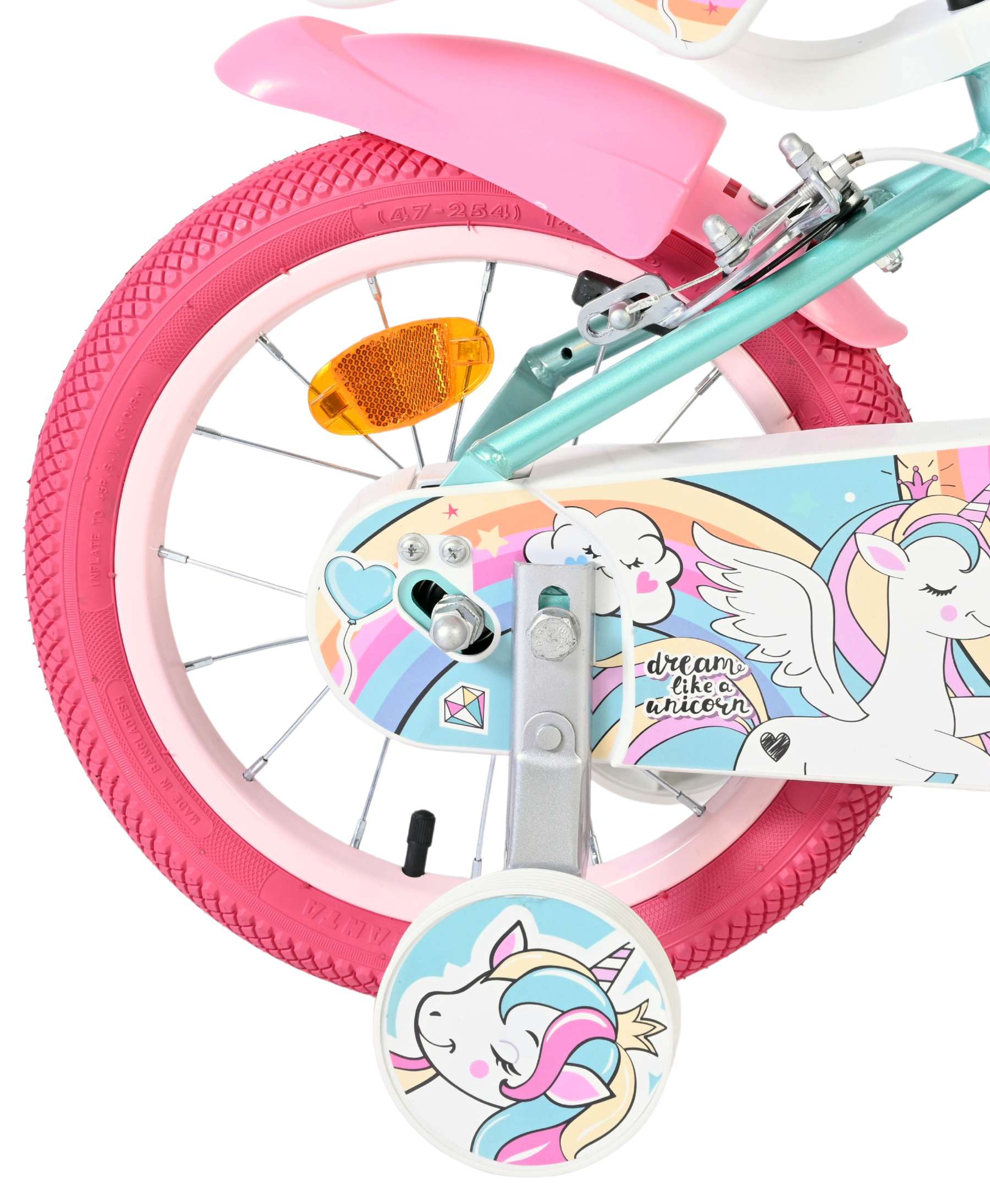 Volare Unicorn Kinderfiets - Meisjes - 14 inch - Groen - Twee Handremmen - Afbeelding 3