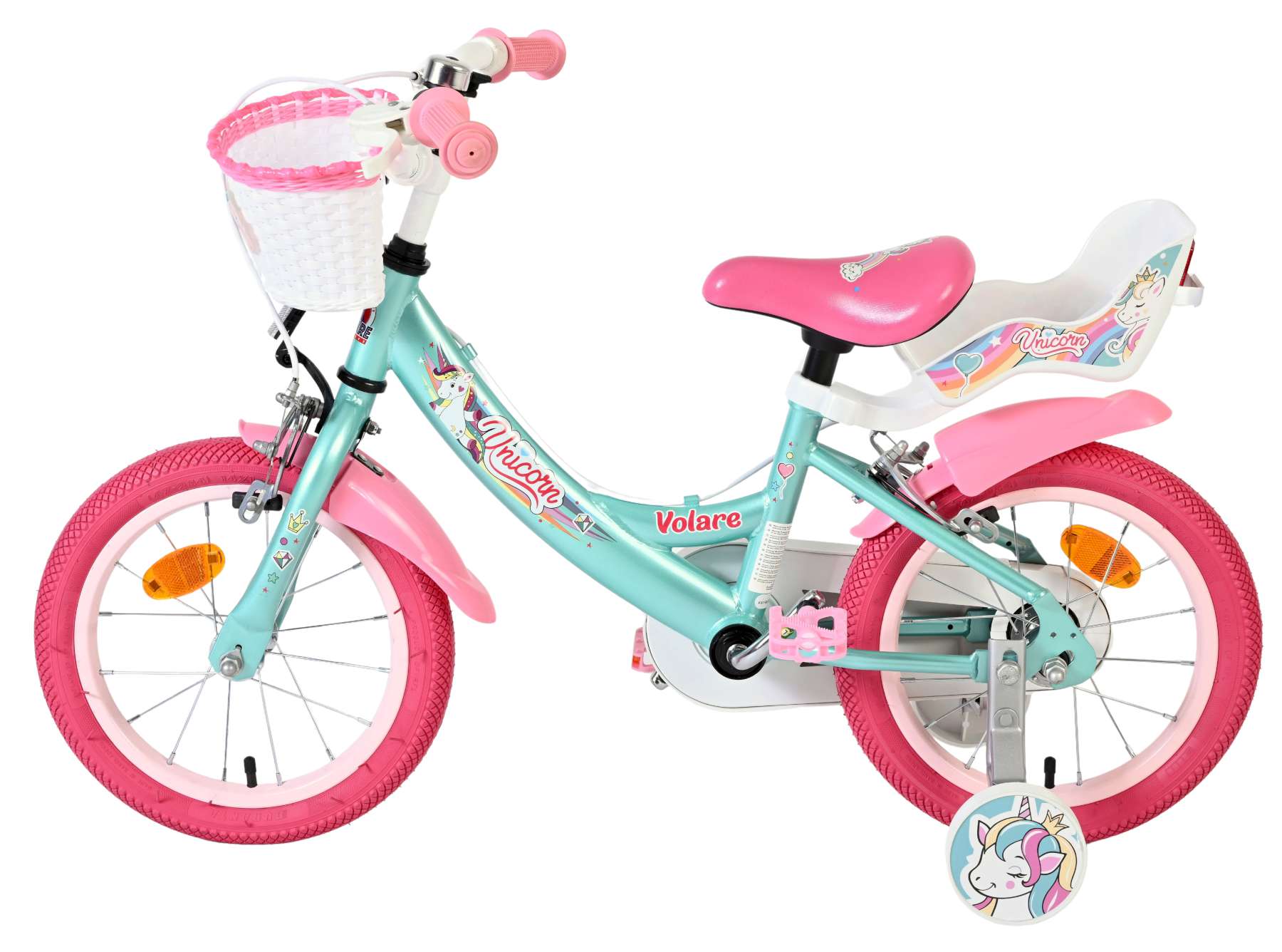 Volare Unicorn Kinderfiets - Meisjes - 14 inch - Groen - Twee Handremmen - Afbeelding 8