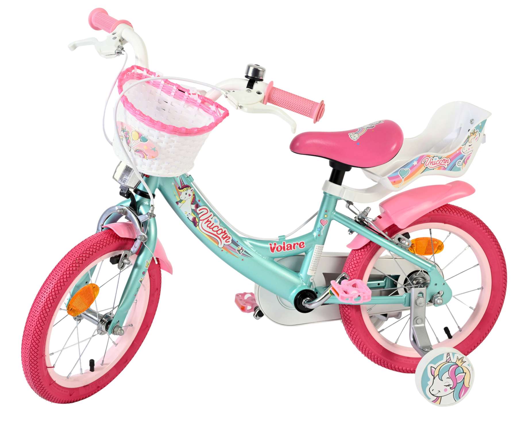Volare Unicorn Kinderfiets - Meisjes - 14 inch - Groen - Twee Handremmen - Afbeelding 9