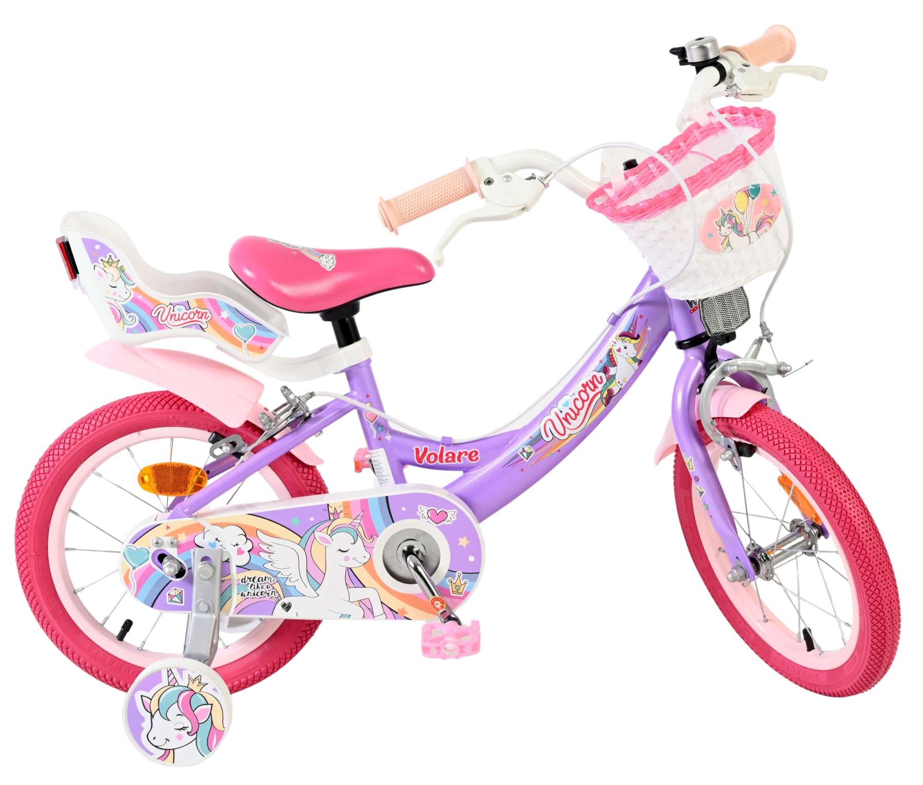 Volare Unicorn Kinderfiets - Meisjes - 14 inch - Paars - Twee Handremmen 9 Volare Unicorn Kinderfiets - Meisjes - 14 inch - Paars - Twee Handremmen - Afbeelding 9