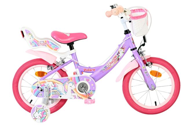 Volare Unicorn Kinderfiets - Meisjes - 14 inch - Paars - Twee Handremmen 1 Volare Unicorn Kinderfiets - Meisjes - 14 inch - Paars - Twee Handremmen