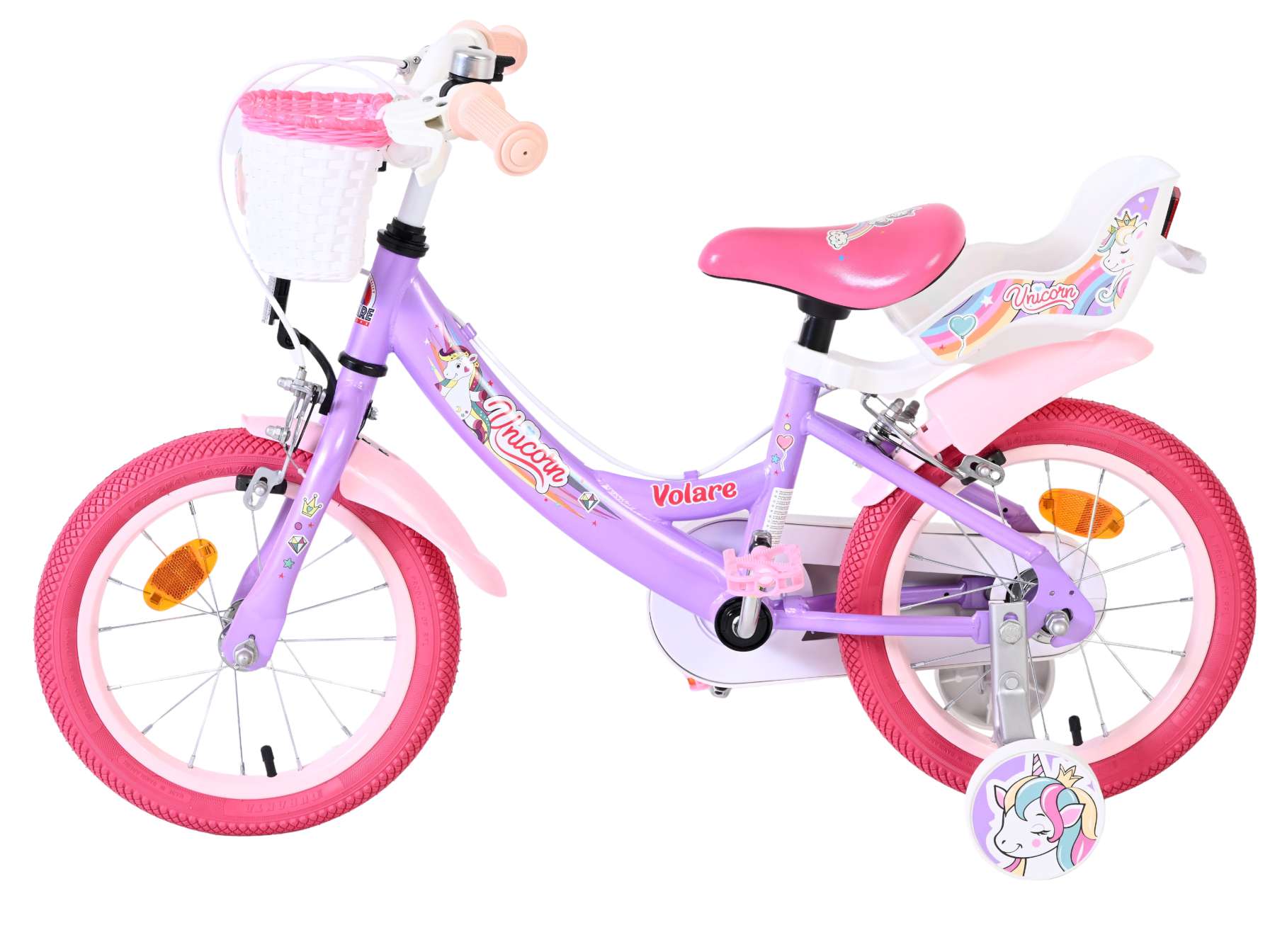 Volare Unicorn Kinderfiets - Meisjes - 14 inch - Paars - Twee Handremmen 6 Volare Unicorn Kinderfiets - Meisjes - 14 inch - Paars - Twee Handremmen - Afbeelding 6
