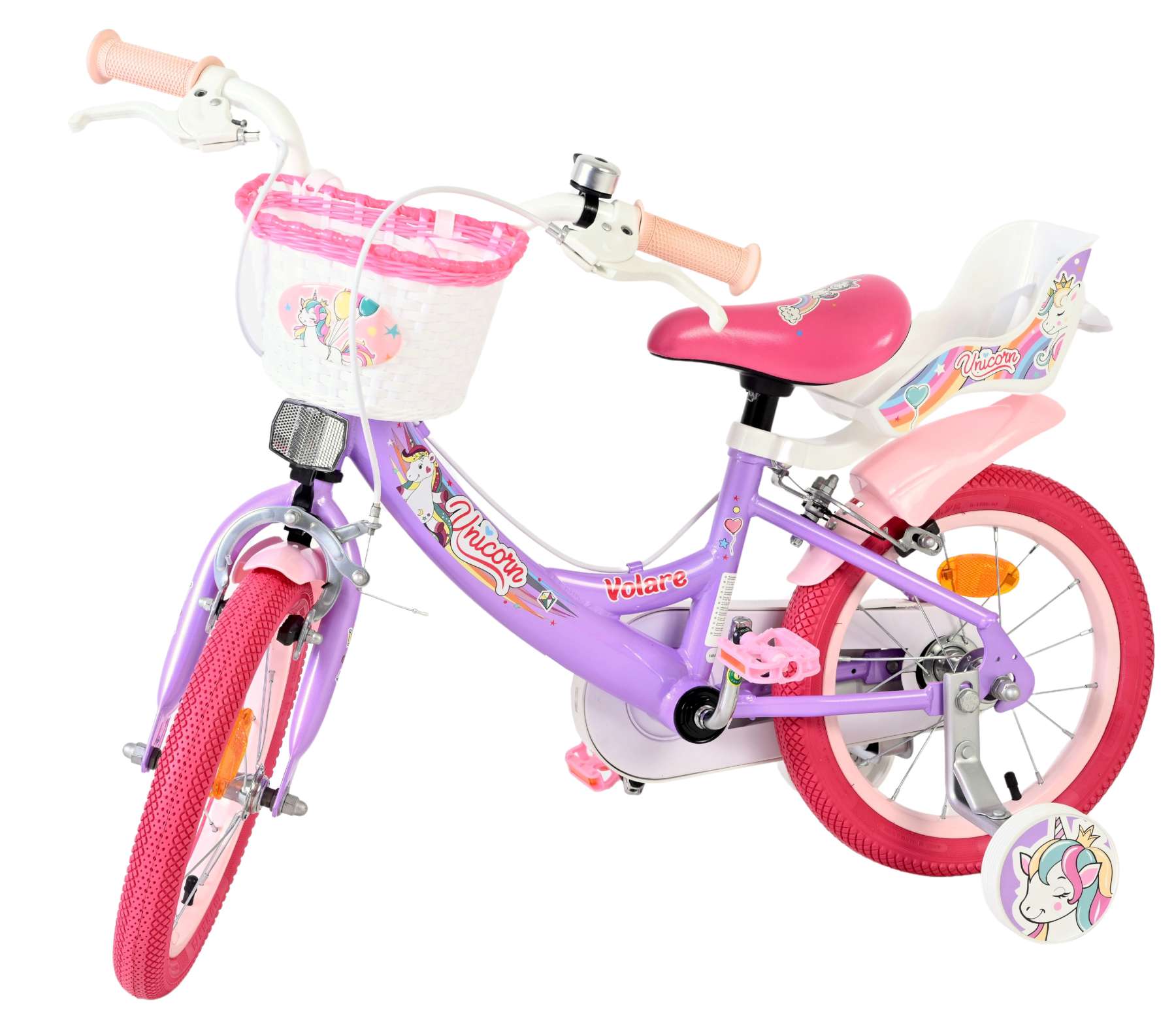 Volare Unicorn Kinderfiets - Meisjes - 14 inch - Paars - Twee Handremmen 7 Volare Unicorn Kinderfiets - Meisjes - 14 inch - Paars - Twee Handremmen - Afbeelding 7