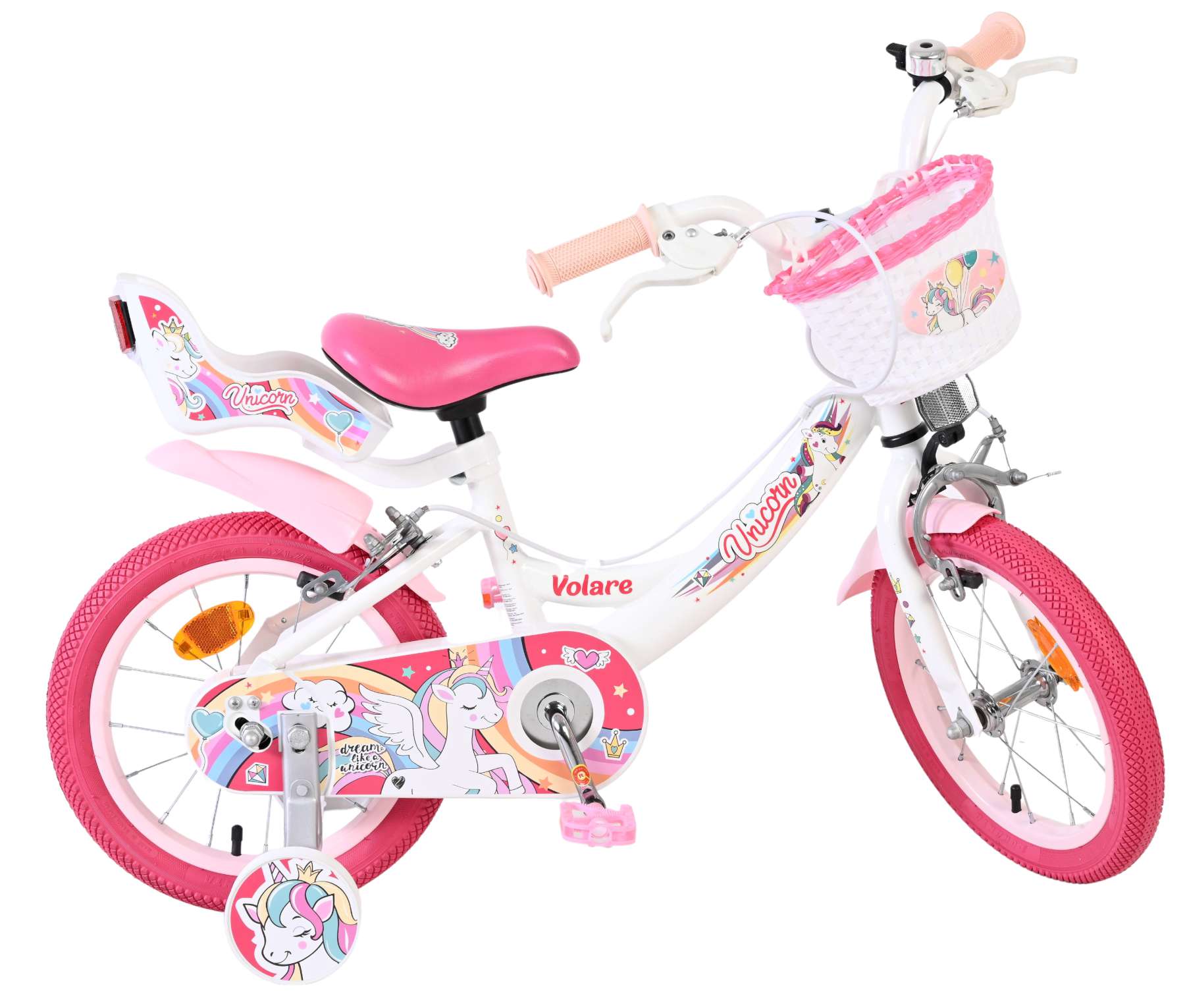 Volare Unicorn Kinderfiets - Meisjes - 14 inch - Wit - Twee Handremmen - Afbeelding 10